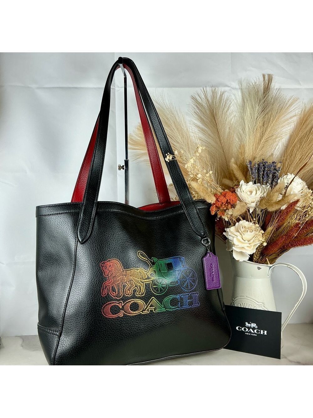 Coach C7221 Ombre Black Hand Shoulder Tote Bag Rainbow Horse Carriage Multi NWT - Picture 3 of 14